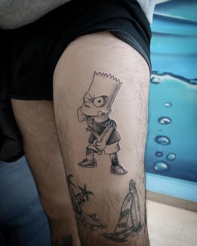gangster-bart-simpson-tattoo-for-leg